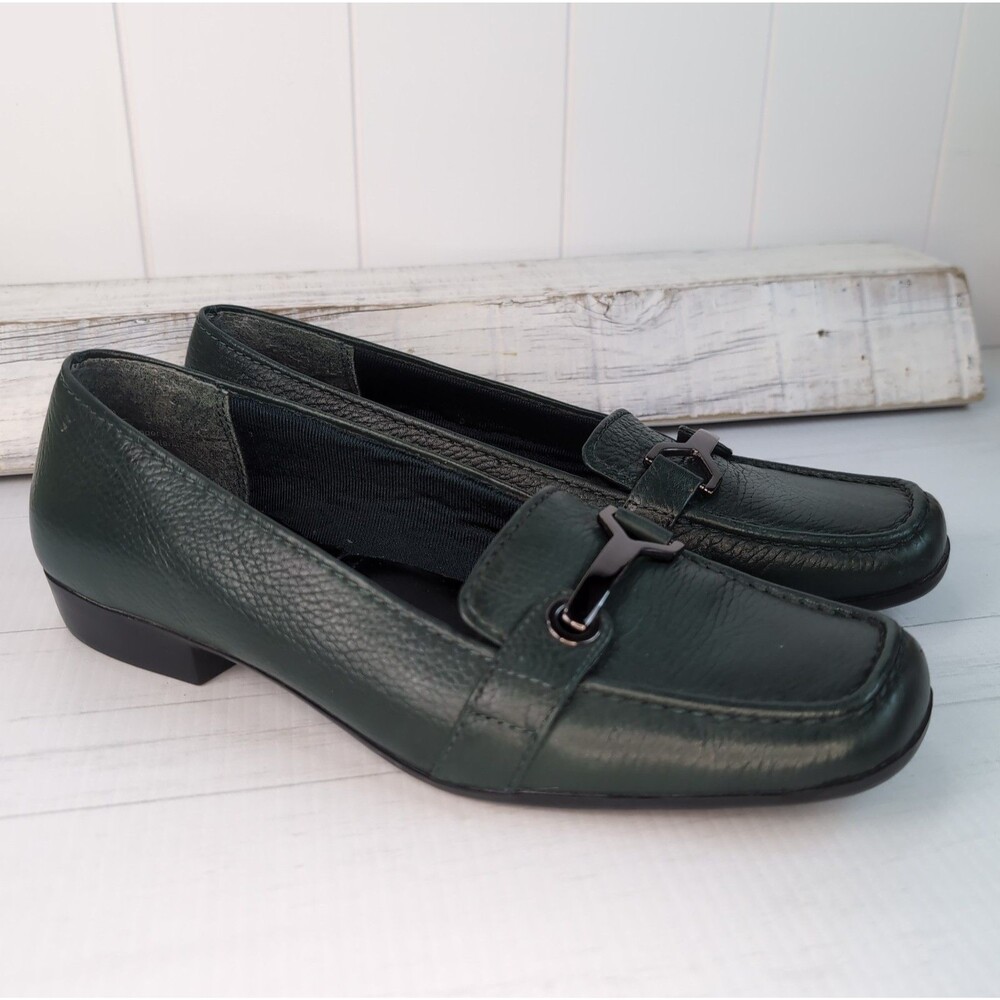 Dark Green Leather Bit Loafer Women's 9 Lifestride Square Toe